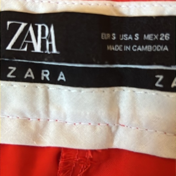 ZARA RED Cropped Cuffed TROUSERS PANTS Turn Up Hem SIZE Small - Picture 6 of 7